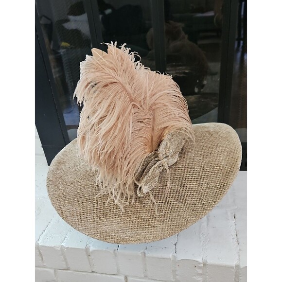 Suzanne Couture Millinery Wide-Brim Ostrich Feather Natural Accent Hat main image 11